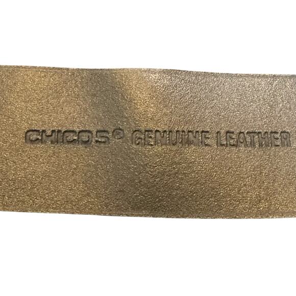 Chico's Silver Statement Belt Buckle Black Adjustable Leather M/L Belt - Picture 6 of 7